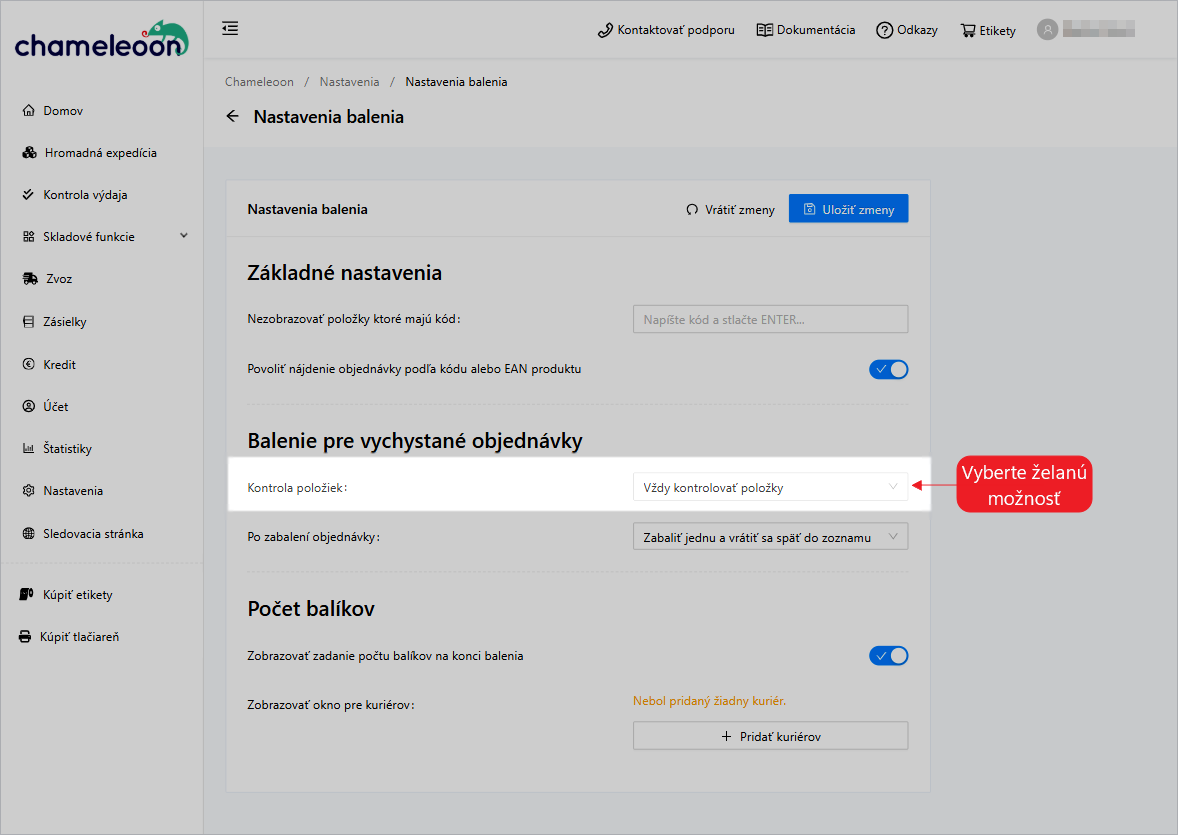 Balenie-kontrola vychystaných položiek