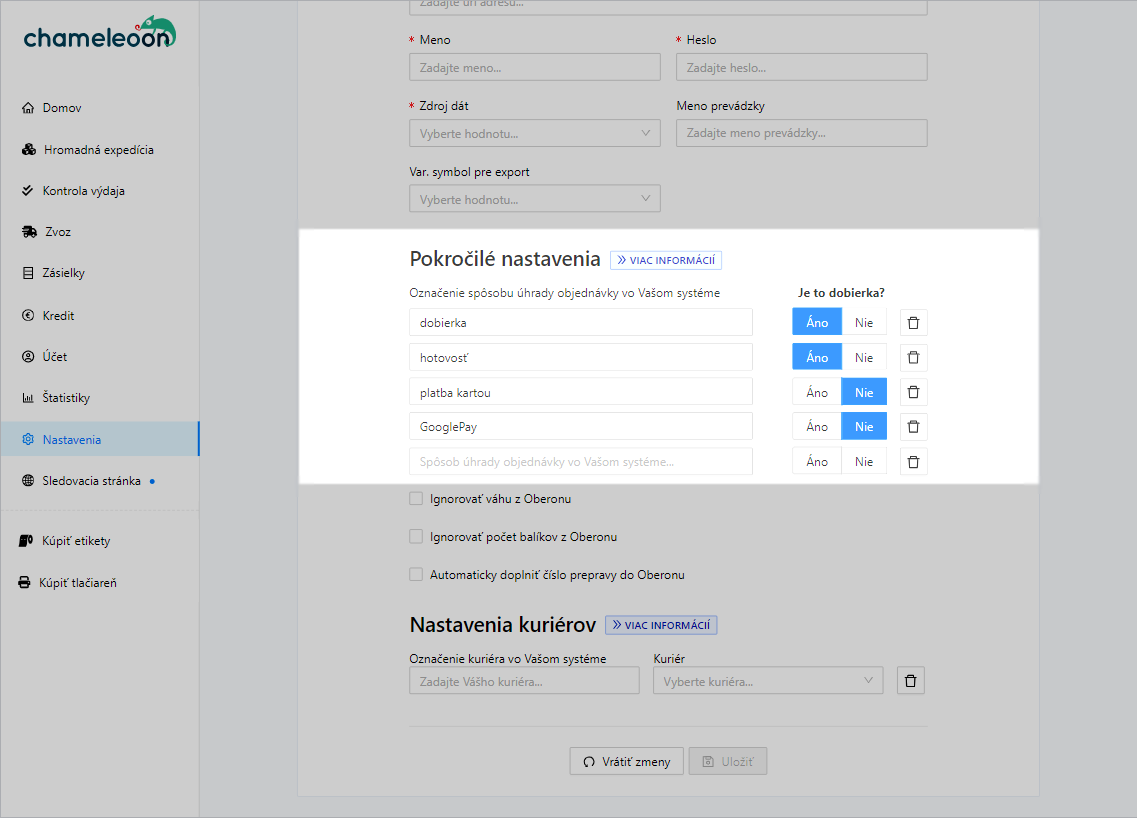 Oberon Server mapovanie dobierky