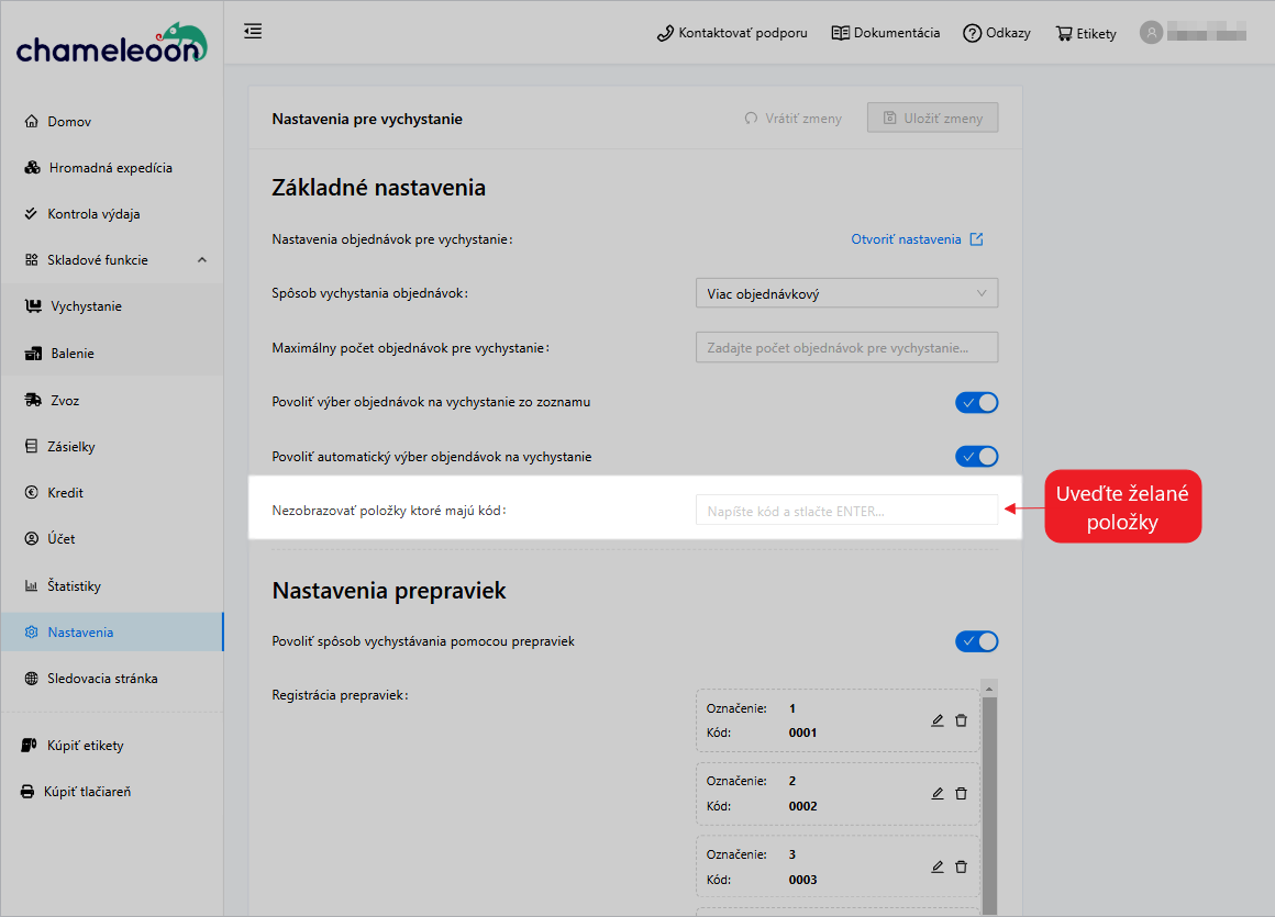 Picking - výber položiek na nezobrazovanie