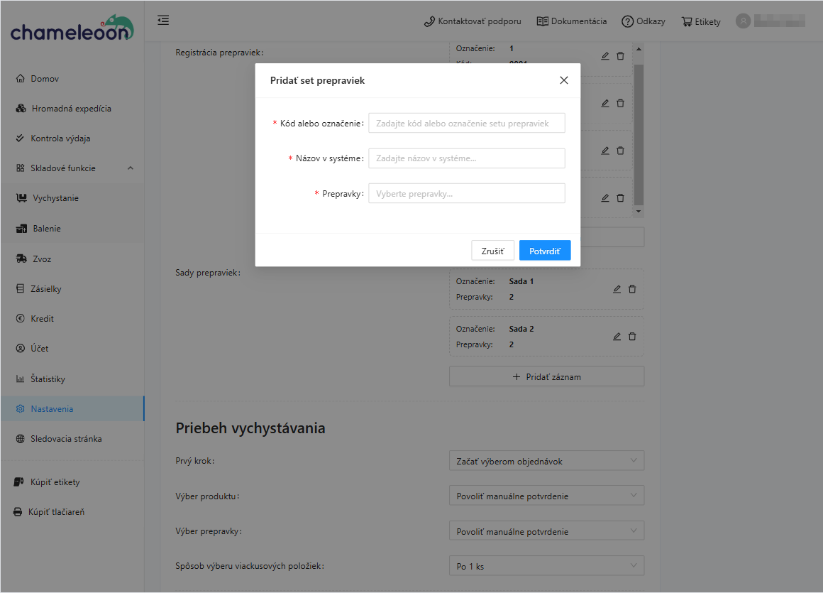 Picking- pridanie sady - postup