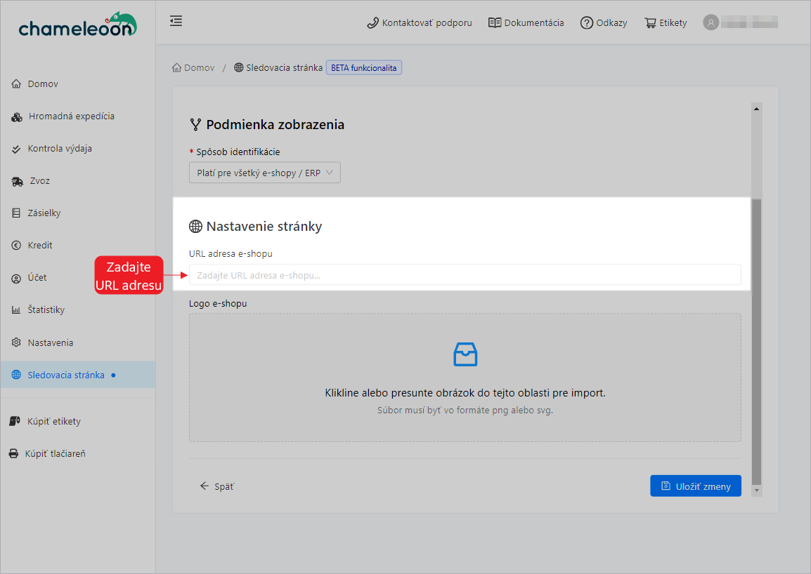 Pridanie odkazu na e-shop - sledovacia stránka