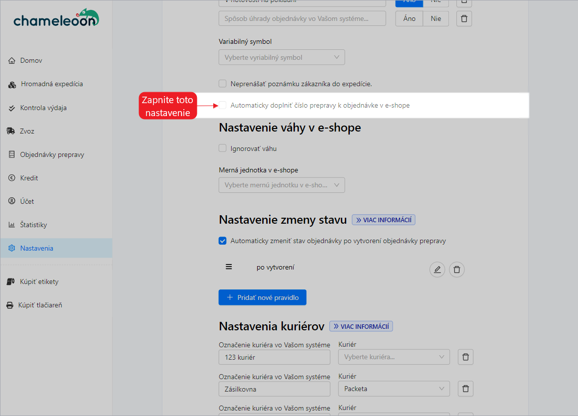 Automatické doplnenie čísla prepravy k objednávke v e-shope