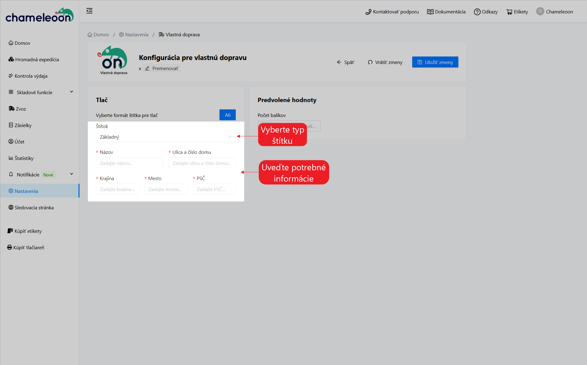 Vlastna doprava - informacie o odosielatelovi Vlastna doprava - informacie o odosielatelovi