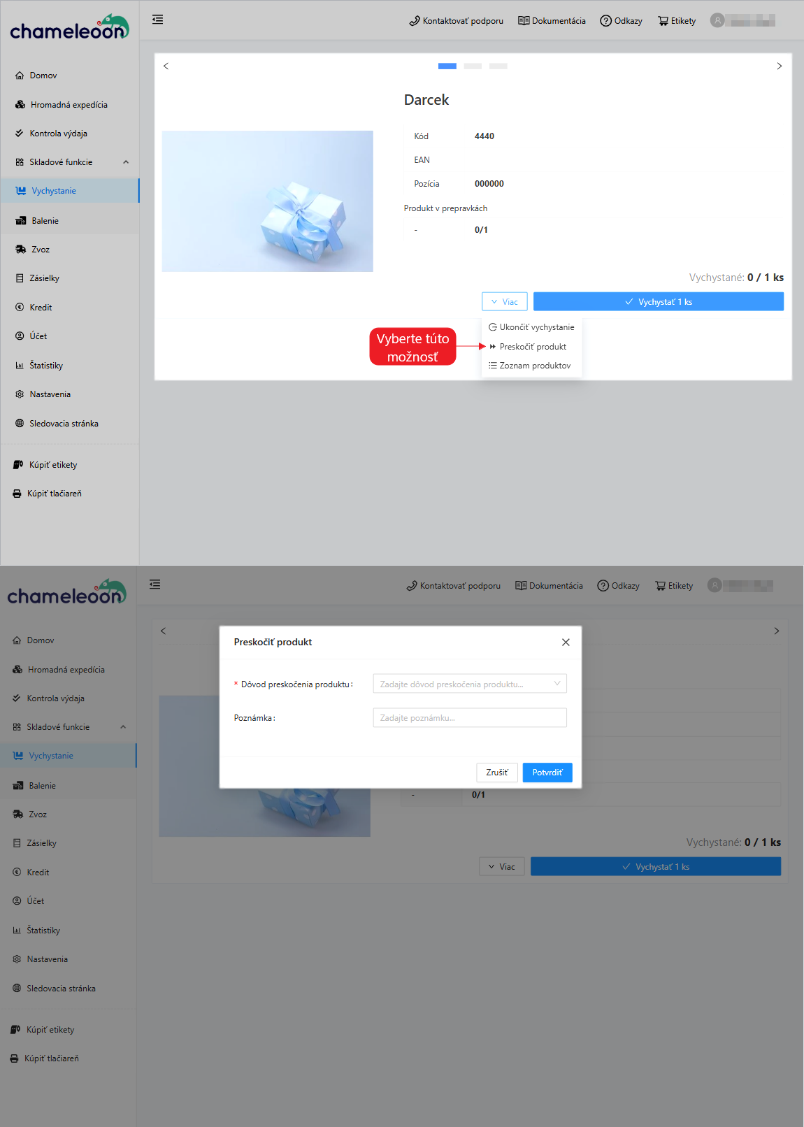 vychystanie-preskocenie produktu