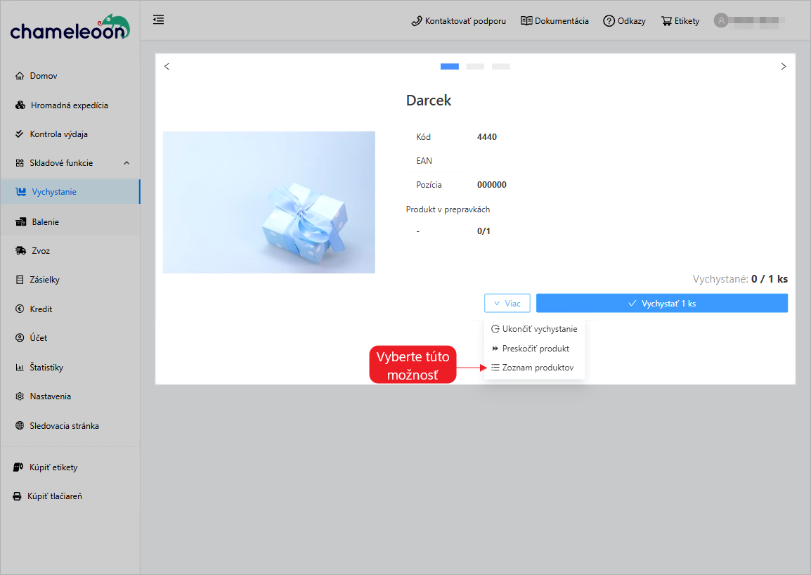 Vychystanie - otvor zozanm produktov