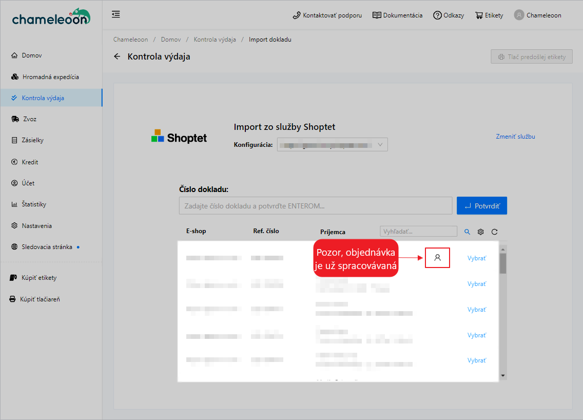 e-kontrola - ikonka o spracovaní objednávky