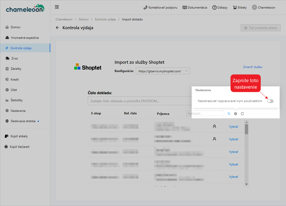e-kontrola - nastavenie voľných objednávok