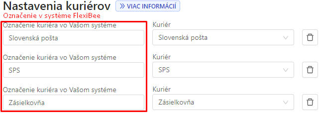 Flexibee oznacenie kurierov