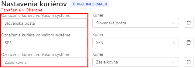 Oberon oznacenie kurierov