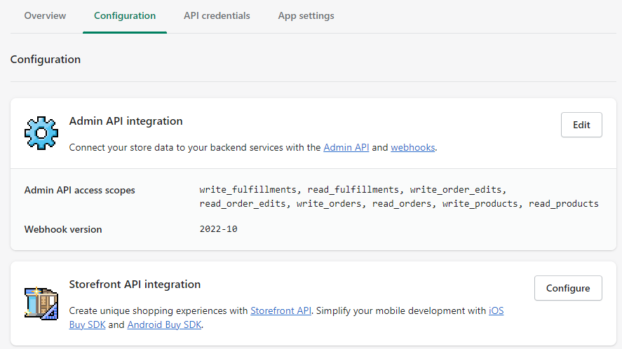 Shopify 2022 configuration