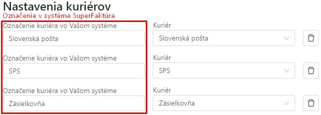 Superfaktura oznacenie kurierov